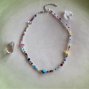Bam! Multicolour Seed Bead Beaded Necklace Glass Stone Crystal Chips Minimalist